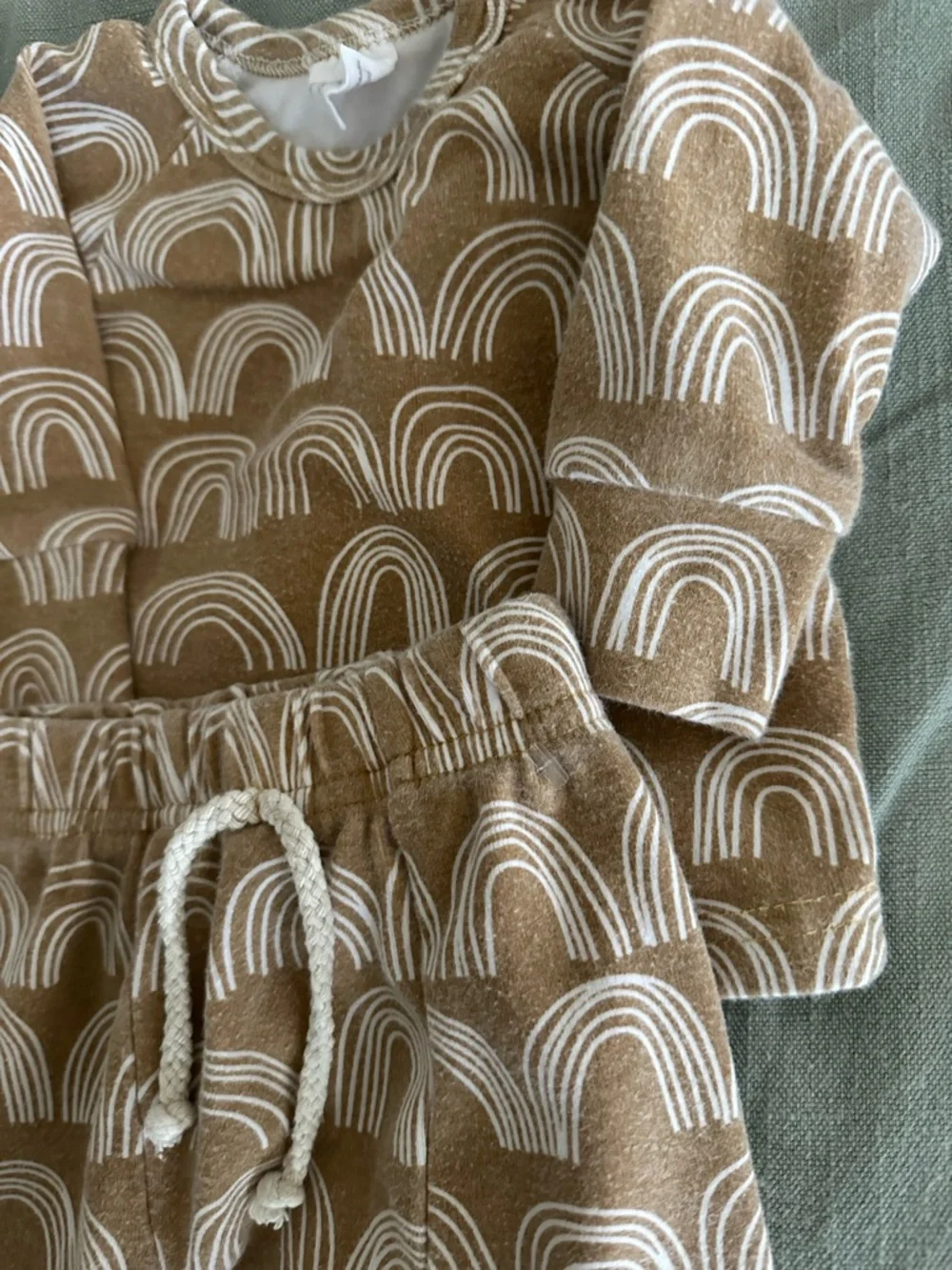 Neutral Rainbow Print Baby Sweatshirt & Jogger Set - Taupe and White